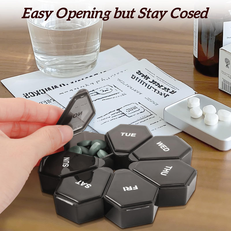 [1Pack] 7-Day Weekly Pill Organizer,Daily Vitamin Case,Pill Box Black | [Pill Box for Medication Management]