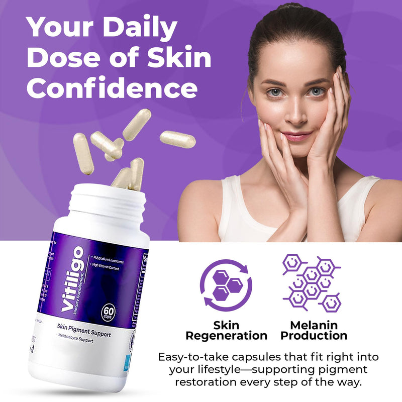 Vitiligo Capsules 60 Count | 1 Month | Improve Skin Pigmentation Support and Reduce White Spots | Effective Vitiligo Supplement | Natural Solution for White Spots on Skin. (2) 2