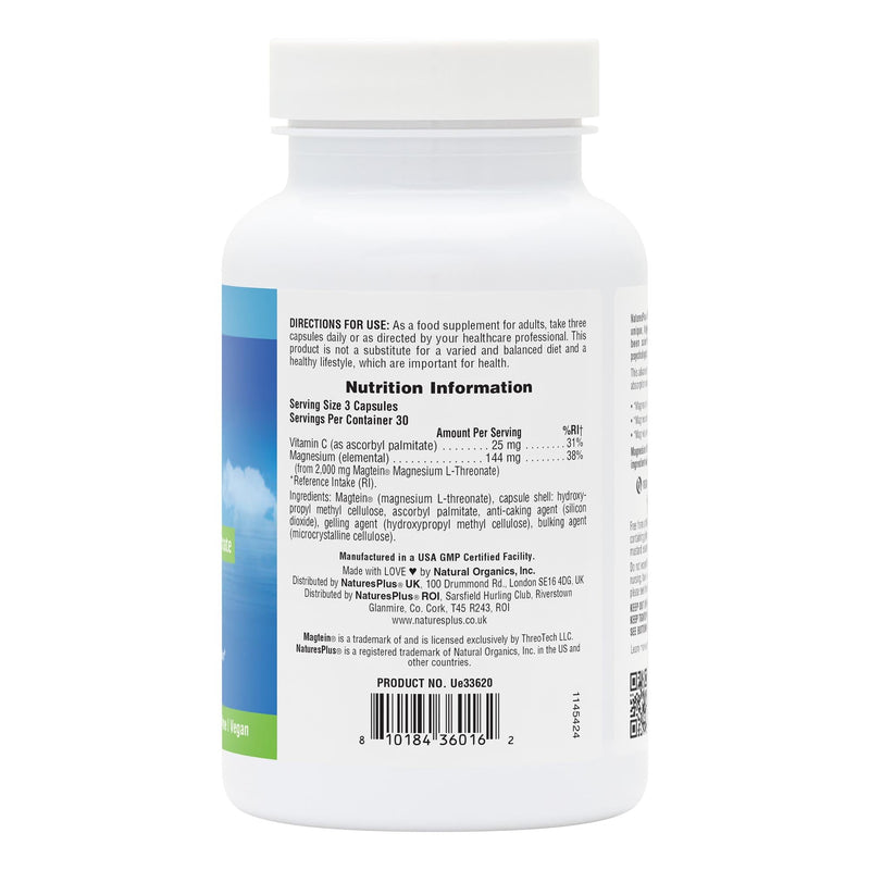 NaturesPlus Magtein Magnesium L-Threonate- High Strength, Calm, Mood, Memory, Focus, Cognitive - Vegan, Non-GMO, Gluten-Free - 90 Capsules