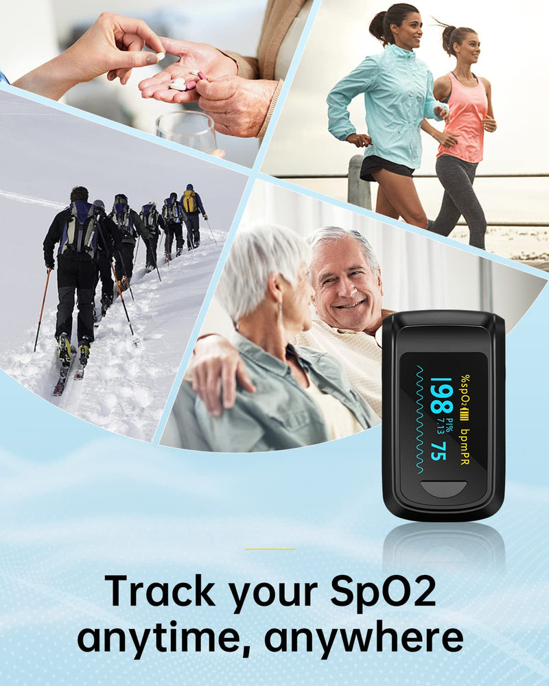 [Australia] - HealthTree Blood Oxygen Monitor Finger for Adults Portable Oxygen Monitor with OLED Screen Includes Neck Strap Black 