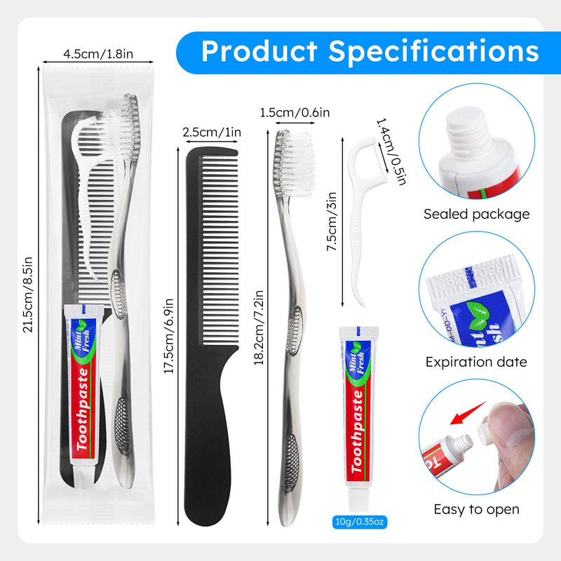 [Australia] - Travel Toothbrushes with Toothpaste, Disposable Toothbrushes, Hygiene Kits in Bulk with Floss Picks, Combs, Individually Packaged, Suitable for Home, Travel, and Hotels (100-PACK) 100 