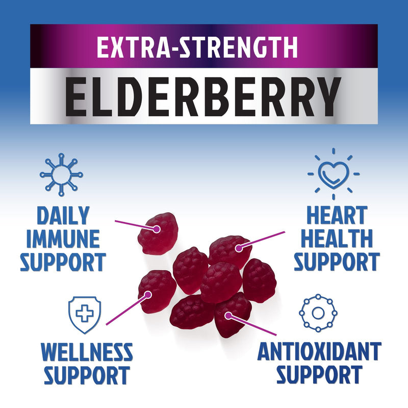 Elderberry Immune Support Gummies - 3X Strength Sambucus Elderberry Gummy with Vitamin C, D3 & Zinc - Nature’s Black Elderberry Extract - Immune Support Supplement for Adults & Kids - 60 Gummies 60 Count (Pack of 1)