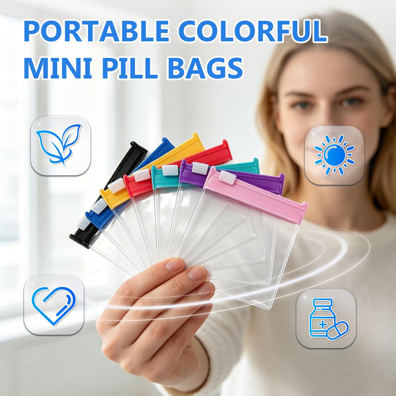 14Pack Self Sealing Medicine Bags, Pill Organizer for Travel, Reusable Waterproof Pill Pouch Set with Self-Sealing Zipper for Medicine, Vitamins, Small Items, Travel Items