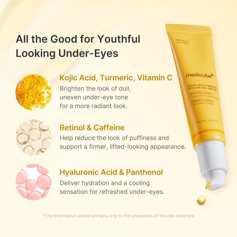 medicube Eye Serum with Kojic Acid Turmeric for All-Day Brightening | Refreshing Eye Gel Serum with Vitamin C, Retinol & Caffeine - Hydrating & Cooling Formula, Korean Skincare, 1.01 fl.oz 1.01 Fl Oz (Pack of 1)