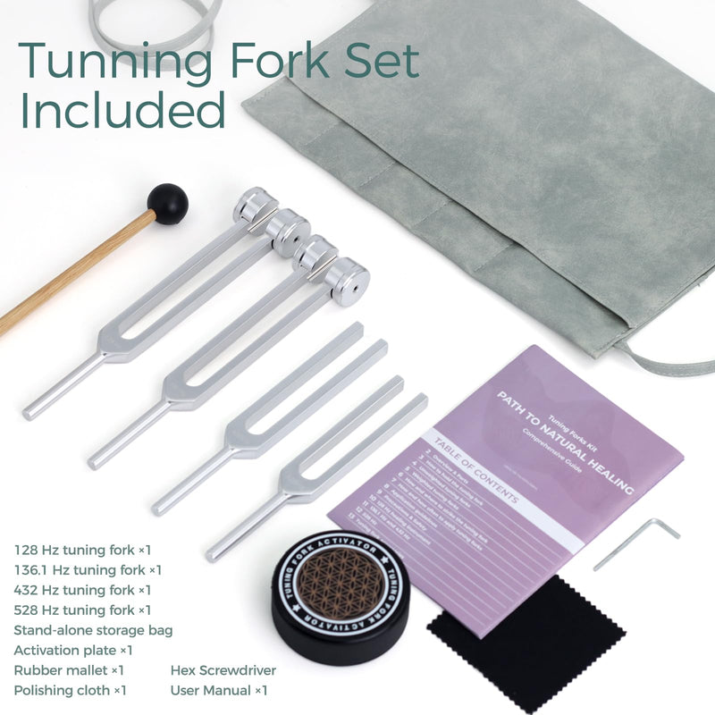 Tuning Forks for Healing Set, 128Hz 136.1Hz 432Hz 528Hz Sound Kit | Weighted and Unweighted Tuning Forks with Activator and Pouch for Meditation, Yoga, Sound Practice and Relaxation