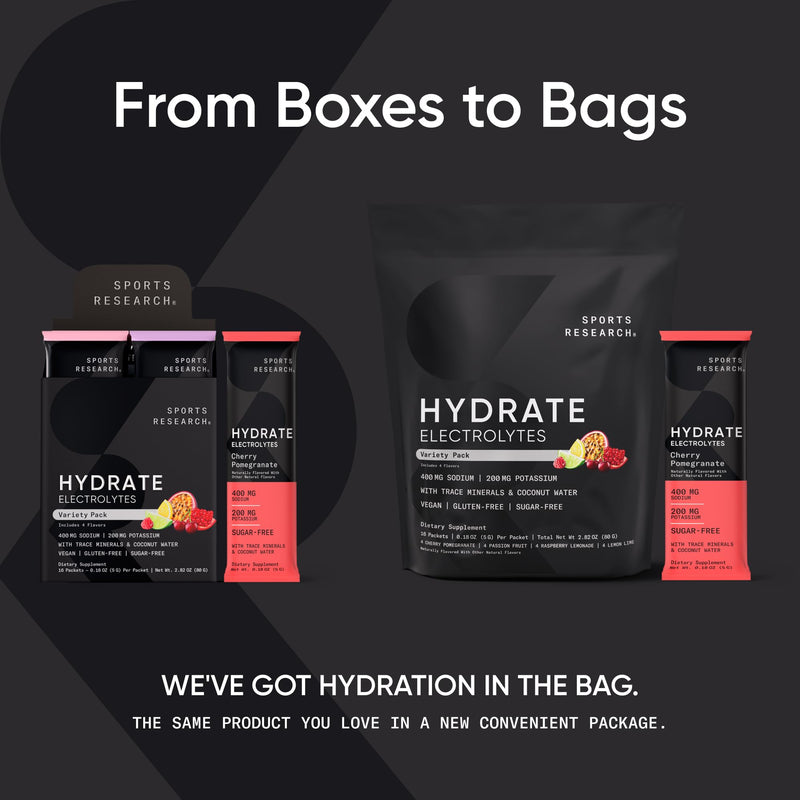 [Australia] - Sports Research Hydrate Electrolytes Powder Packets - Sugar-Free & Naturally Flavored with Vitamins, Minerals, and Coconut Water - Supports Hydration - 16 Packets - Variety Pack 16 Packets (Pack of 1) 