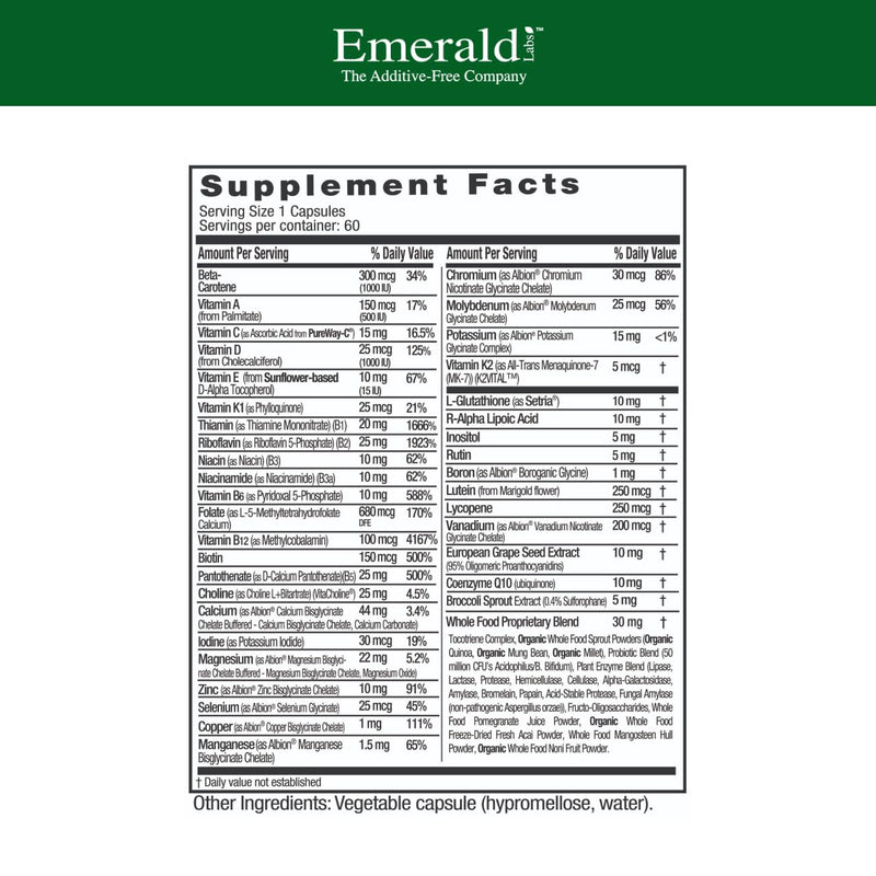 EMERALD LABS Women's 45+ 1-Daily Multi - Complete Multivitamin for Comprehensive Support, Bone & Heart Health* - Designed for Women 45+ - Gluten-Free & Vegetarian- 60 Vegetable Capsules 60 Count (Pack of 1)