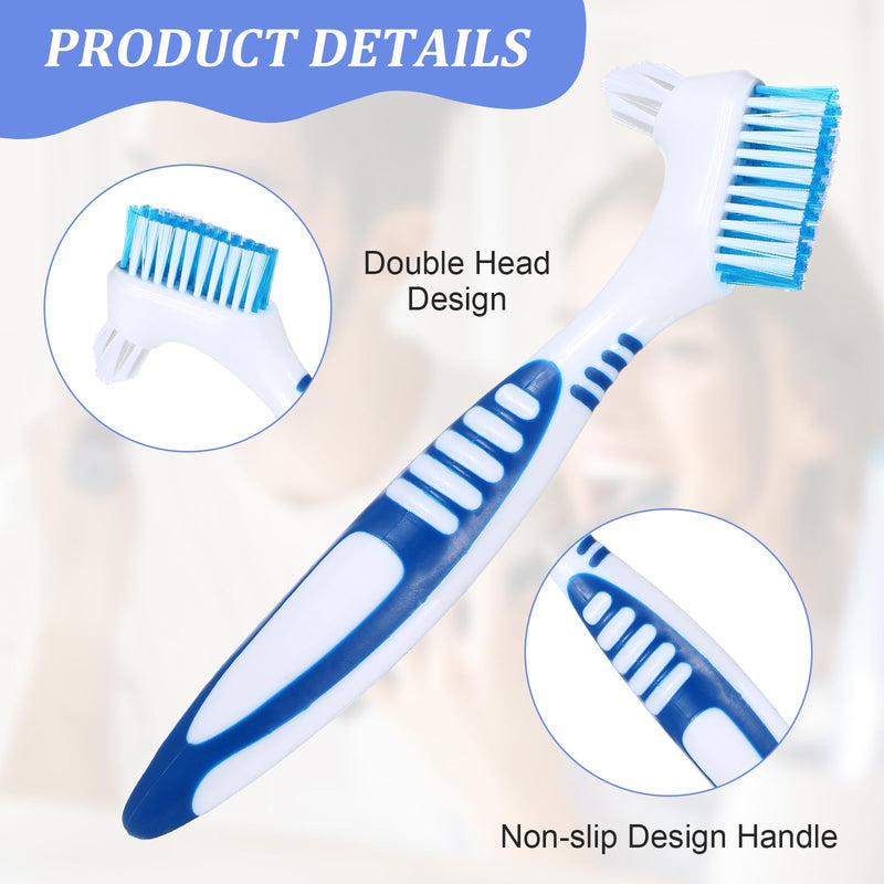 [Australia] - 2Pcs Denture Brush, Denture Cleaning Brush Set with White Carrying Case Denture Toothbrushes with Multi-Layered Soft Bristles and Rubber Anti-Slip Handle (Blue + Orange) 