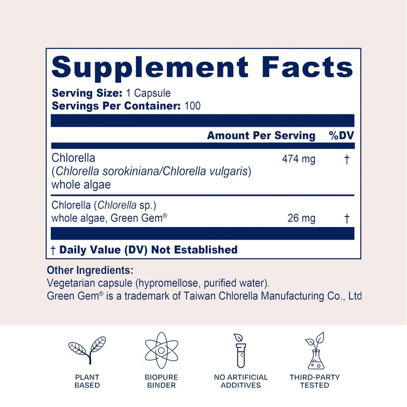BioPure Chlorella Growth Factor Capsules – Nutrient-Dense, Nutraceutical Superfood Packed with Proteins, Vitamins, Minerals & Amino Acids that Supports Metabolism, Detox & Immunity – 100 Capsules
