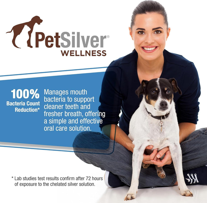 PetSilver Teeth & Gum Water Additive for Dental Care - Dog Breath Freshener - Targets Tartar, Plaque & Eliminates Bad Breath - Cat Oral Care & Dog Teeth Cleaning - No Brushing & Tasteless - 12 fl oz - PawsPlanet Australia