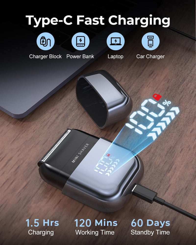 [Australia] - Men's Foil Shavers,Mini Electric foil Shaver for Men, Compact Face, IPX7 Waterproof Wet&Dry Cordless Razor, LED Display, USB-C Fast Rechargeable,Electric foil Shaver,3 Razor Rechargeable 