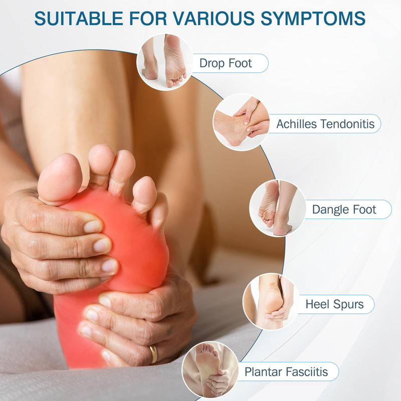 Upgrade Plantar Fasciitis Night Splint & Relief Brace with Adjustable Straps - Support for Achilles Tendonitis, Heel Spur Pain, Day & Night Use Black 1