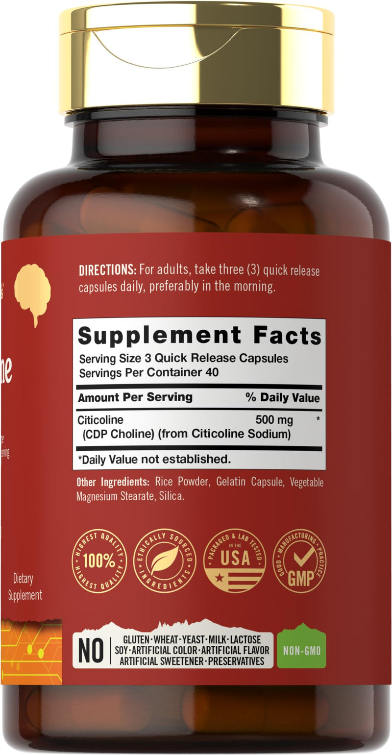 [Australia] - Citicoline 500mg | 120 Capsules | CDP Choline Supplements | Therapeutic Grade | Gluten Free, Non-GMO 