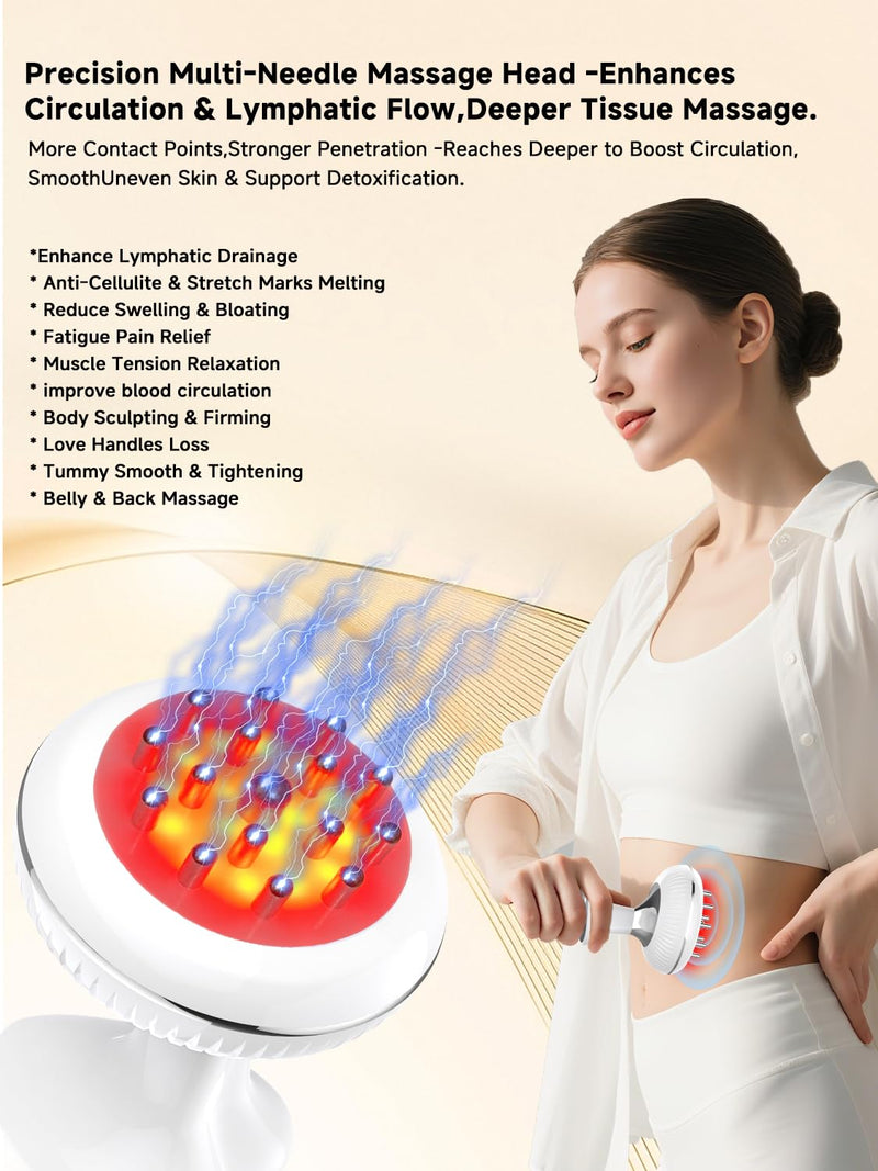 [Australia] - Lymphatic Drainage Massager, Electric Anti Cellulite Massage Tool, Helps Reduce Stretch Marks & Cellulite for Legs & Arms & Belly, Body Sculpting Machine with Microcurrent, Light, Heat & Vibration 