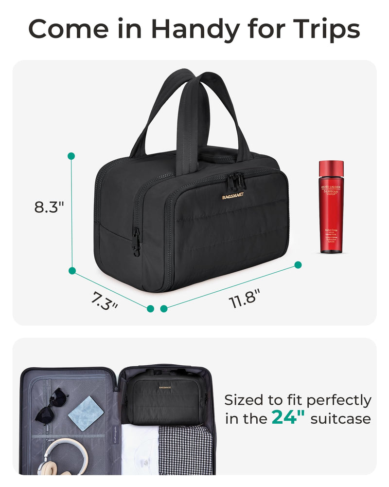 BAGSMART Travel Toiletry Bag, Crush Toiletry Bag for Women, Wide-open Puffy Toiletry Bags for Traveling, Large Travel Cosmetic Makeup Bag Organizer for Accessories,Toiletrie (Horizon Blue) Horizon Blue
