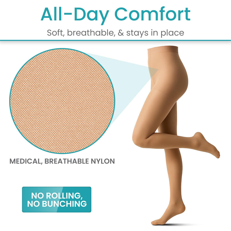 [Australia] - Vive Medical Compression Pantyhose for Women & Men - 15-20 mmHg Graduated Support Hose - Opaque Closed Toe Compression Tights - Stockings for Varicose Veins, Swelling, Edema, & Improved Circulation Large 