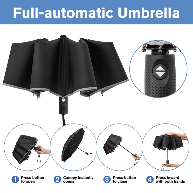 G4Free 2 Packs Windproof Portable Travel Umbrella for Rain & Sun, Strongest Fiberglass Frame, Eco Double Canopy with Reflective Strip, Auto Open Close Folding Umbrella For Car, Backpack, Purse
