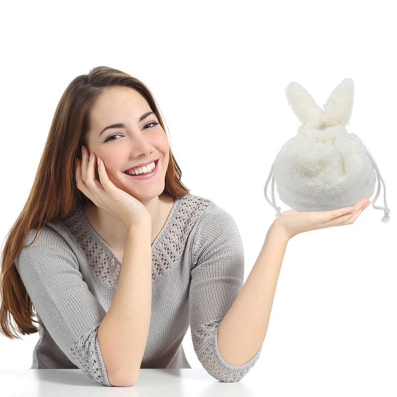 Lurrose Bunny Bags, Drawstring Bag for Makeup, Cute Fluffy Plush Bunny Storage Bags with Drawstring (Pack of 2) Full Size (Pack of 2)