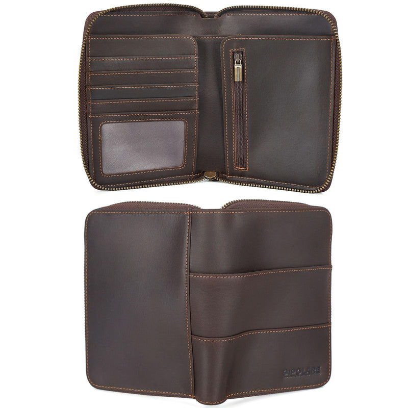 Polare Full Grain Leather Travel Passport Wallet with YKK Zipper and RFID Blocking Document Organizer Holder 2 Passports (Dark Brown) Dark Brown
