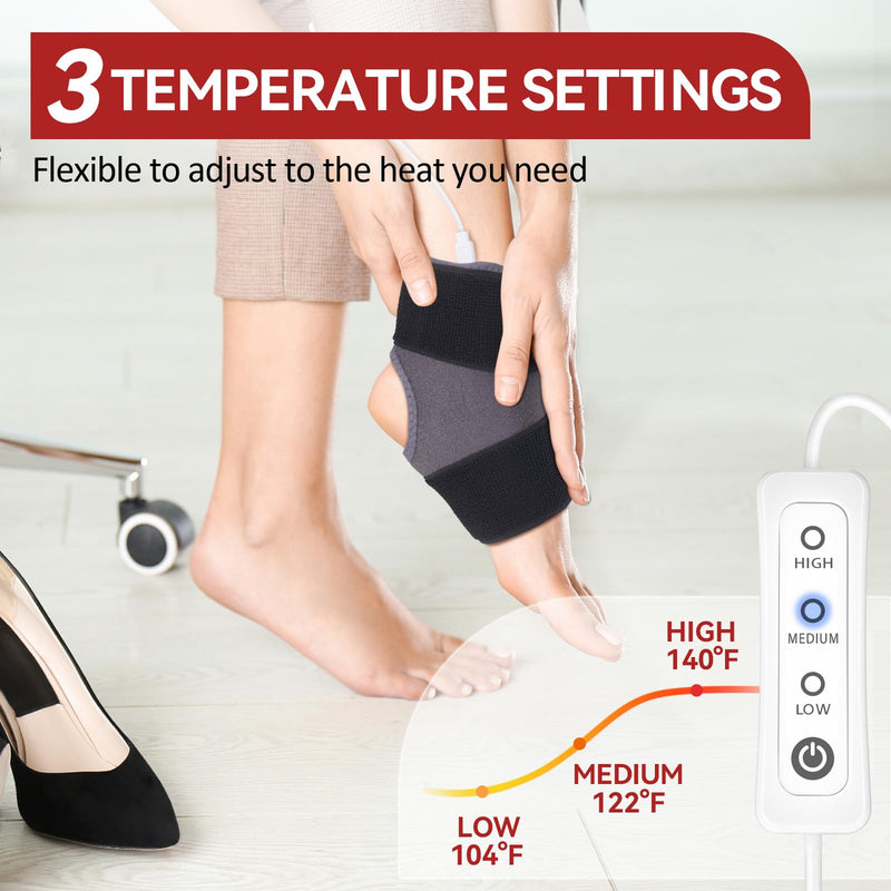 Ankle Heating Pad for Ankle Arthritis Pain Relief USB Powered | Heated Ankle Wrap Heat Therapy for Sprains, Strains, Post-Surgical, with 3 Heat Settings, Auto Shut Off, 1 Pack