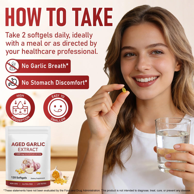 Aged Garlic Extract | 120 Softgels | 24 Months Aged Garlic Capsules | Aged Garlic Extract 7,500mg Odorless| Non-GMO, Gluten-Free | for Men and Women