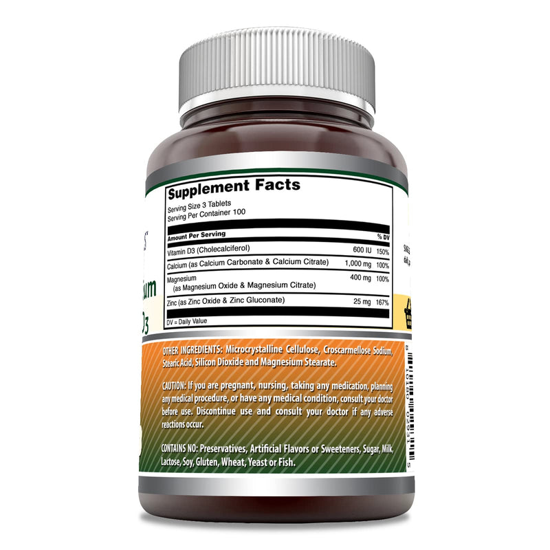 [Australia] - Amazing Formulas Calcium Magnesium Zinc D3 - 300 Tablets Per Bottle Supplement (Calcium 1000mg - Magnesium 400mg - Zinc 25mg Plus Vitamin D3 600 IU - Per Serving of 3 Tablets) 300 Count 
