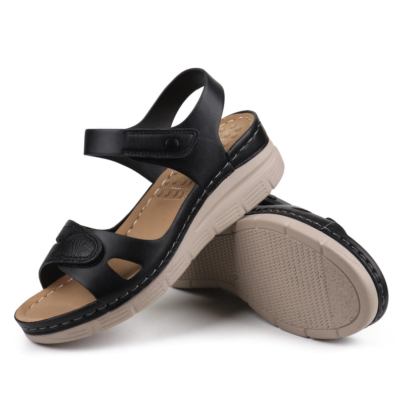 [Australia] - Ortho+rest Women Arch Support Walking Sandals Comfortable Orthotic Sandals 8 Black 