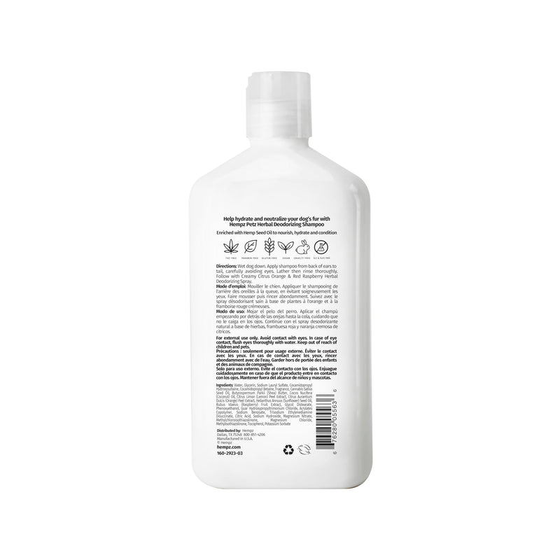 Hempz Petz Dog Shampoo, Creamy Citrus Orange & Red Raspberry Herbal Deodorizing Cleanser, 17 oz. - PawsPlanet Australia