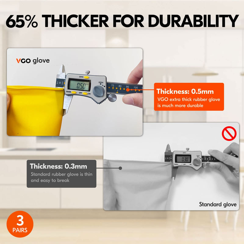 [Australia] - Vgo... 3-Pairs Reusable Household Gloves, Rubber Dishwashing gloves, Extra Thickness, Long Sleeves, Kitchen Cleaning, Working, Painting, Gardening, Pet Care (Size L, Yellow, HH4601) Large 3 Pairs - Yellow 