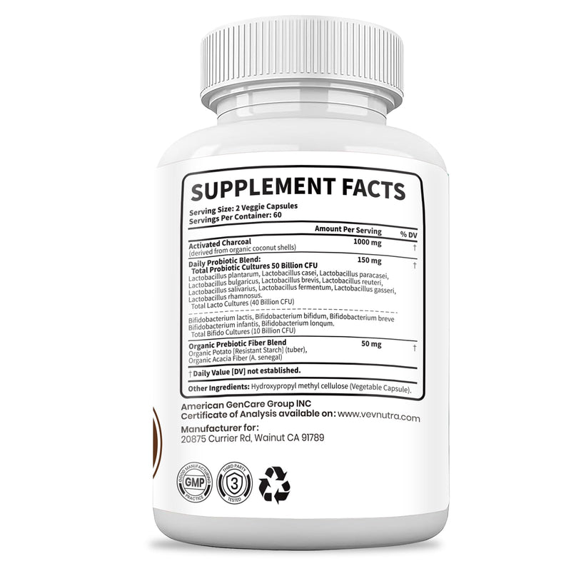 [Australia] - VEV Activated Charcoal with Organic Coconut Shell Charcoal & 50 Billion Probiotics ‚Äì 120 Vegan Capsules for Digestive Wellness & Dietary Support 