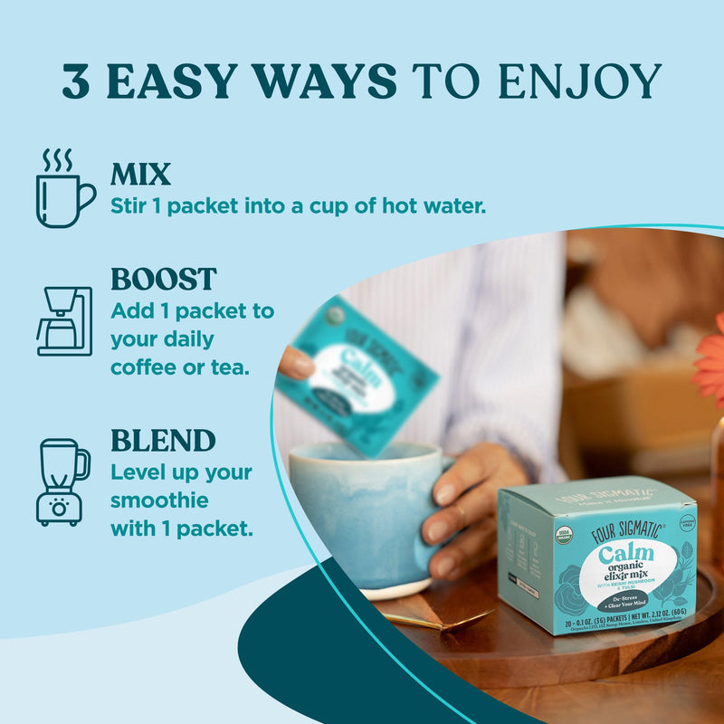 Four Sigmatic Reishi Mushroom Elixir Mix| Coffee Alternative with Organic Reishi Mushroom Powder, Tulsi, Rose Hips & Mint | Support Stress & Sleep | Decaf, Vegan, Gluten-Free & Keto | 20 Packets