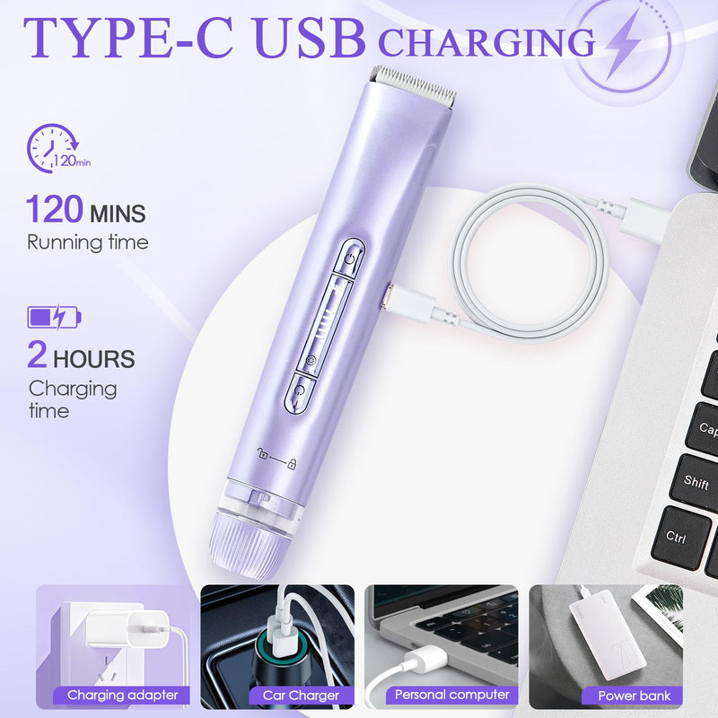 [Australia] - 2 in 1 Bikini Trimmer for Women Dual Head Electric Razors IPX7 Waterproof Wet & Dry Use, Electric Shaver for Women Private Area Facial Body Underarm Leg Arm Hair Remover for Pubic Hair Purple 