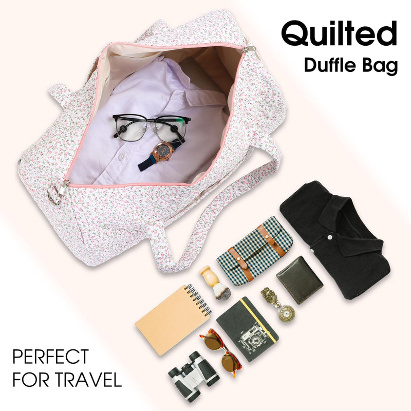 Duffle Bag, Gym Bag for Women, Quilted Duffle Bags, Travel Large Capacity Floral Weekender Bags A-Blue Flowers