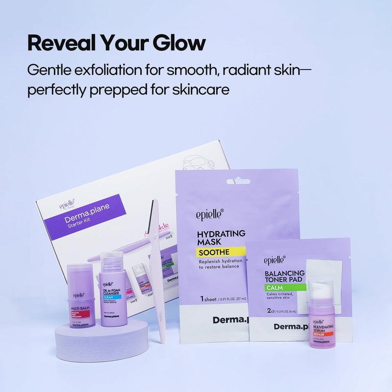 [Australia] - epielle & Tinkle Complete Safe Dermaplane Starter Kit: Safe Facial Renewal System Cleanser, Multi-Balm, Dermaplane Tool, Hydrating Mask & Serum, Peach Fuzz Removal Stocking Stuffer Dermaplaning Kit 