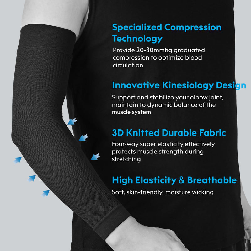 [Australia] - KEKING¬Æ Compression Arm Sleeves, Firm 20-30mmHg Graduated Compression Full Arm Support for Recovery, Pain Relief, Tendonitis, Golfers & Tennis Elbow Brace, Workouts Sports - Latex Free Black S Small (1 Pair) 
