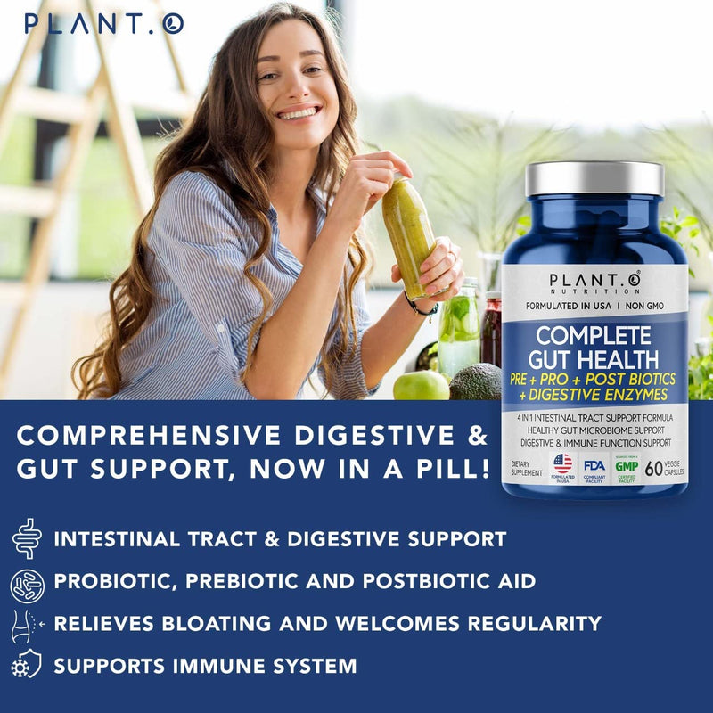 [Australia] - 4-in-1 Prebiotic Probiotic & Postbiotic for Women & Men, Complete Gut & Digestive Support Supplement, Pre Post Probiotics & Digestive Enzymes 60 capsules 