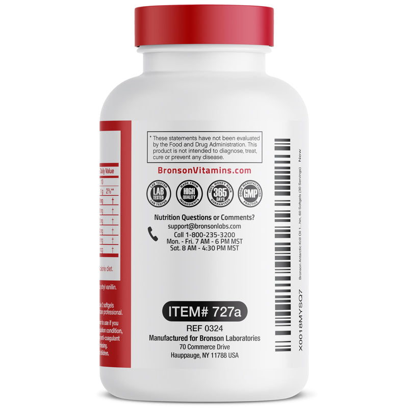 Bronson Antarctic Krill Oil 1000 mg with Omega-3s, 60 Softgels | Heavy Metal Tested, with EPA, DHA, Astaxanthin and Phospholipids, Non-GMO, Gluten Free, Soy Free 60 Count (Pack of 1)