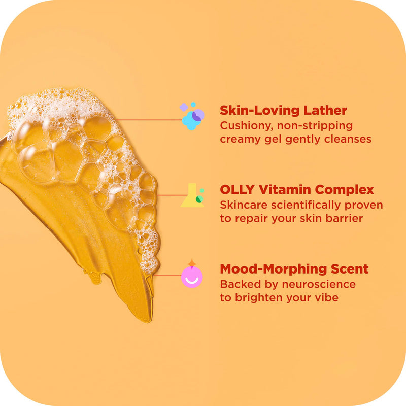 OLLY Bright Body Wash with Ginseng, Caffeine & Vitamin C- Nourishing 17 oz | For dry skin, Helps repair the skin barrier, With vitamin C, Daily routine ready