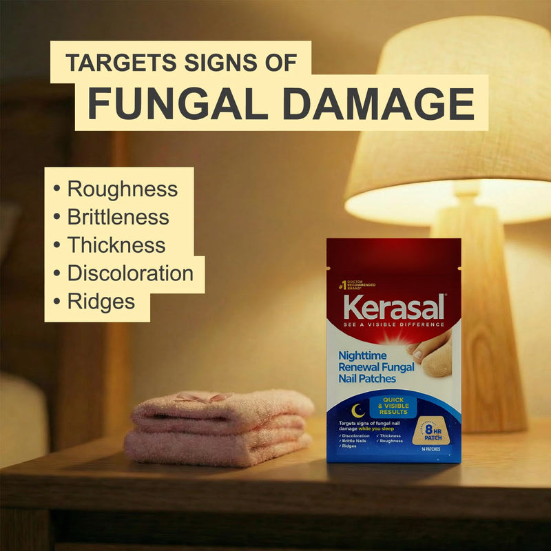 Kerasal Nighttime Renewal Fungal Nail Patches - 14 Patch - Overnight Repair for Nail Fungus Damage, 8-Hour Treatment Restores Healthy Appearance (Packaging May Vary) 14 Count (Pack of 1) Nail Renewal Patches