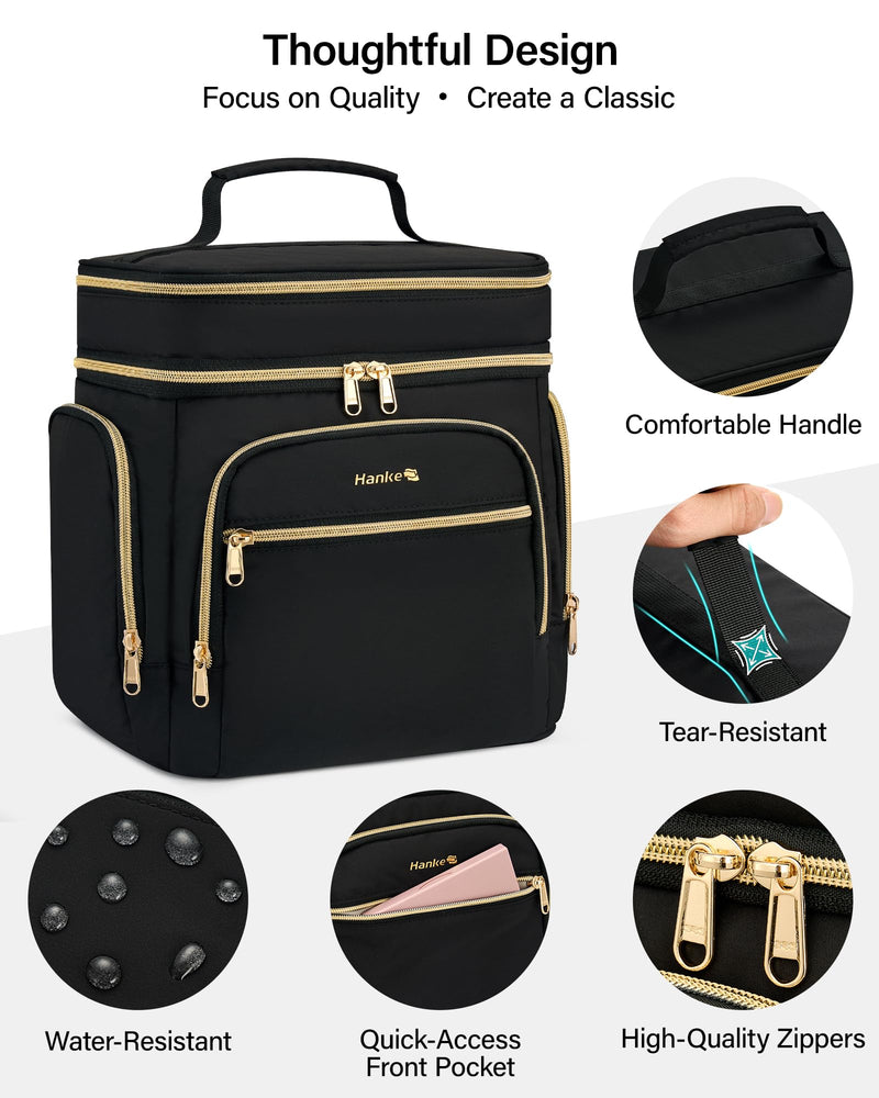 Hanke Large Toiletry Bag for Women Travel, Double Layer Organizer with Wide Opening for Full-Size Cosmetics & Toiletries, 12.2L Water-Resistant Makeup Bag,Black Black
