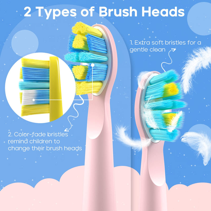 [Australia] - SEAGO Kids Electric Toothbrush, Sonic Soft Bristle Rechargeable Toothbrushes with DIY Stickers, 5 Modes, includes 4 Replacement Brush Heads, Ages 3 to 12 Years Old (Pink) Pink 