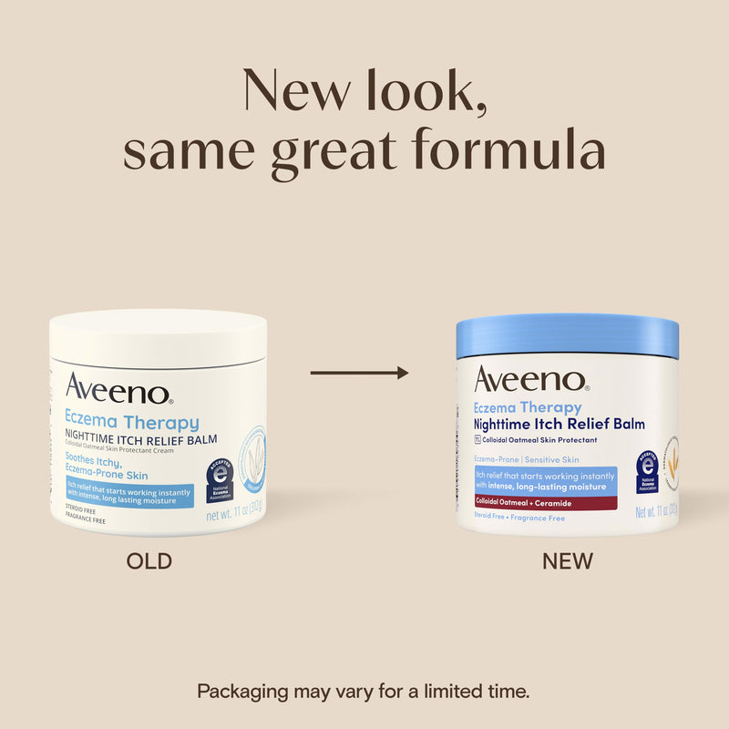 Aveeno Eczema Therapy Nighttime Itch Relief Body Balm, Colloidal Oatmeal Cream for Itchy Skin Relief, Moisturizing Balm for Sensitive, Eczema-Prone Skin, Steroid- & Fragrance-Free, 11 Oz