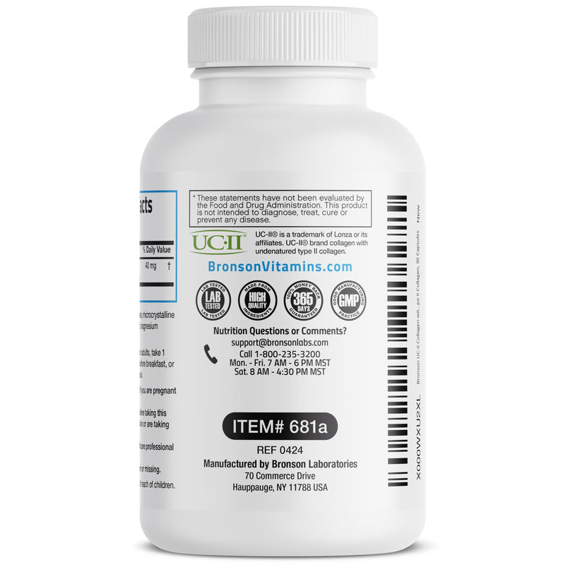 Bronson UC-II Undenatured Type II Collagen Joint Support, 30 Capsules | 40 mg UC-II Standardized Cartilage, 10 mg Total Collagen, Clinically Studied, Once-Daily