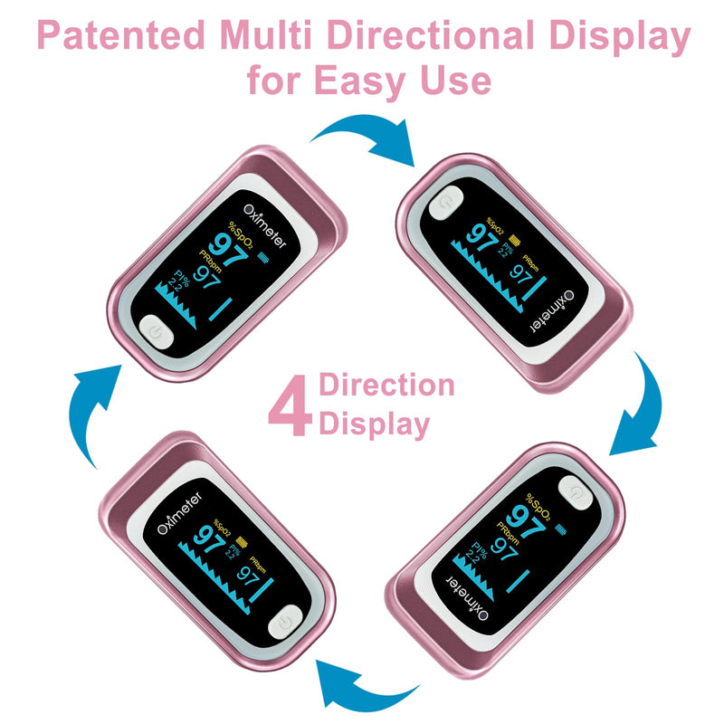 [Australia] - TYNDALL Pulse Oximeter Rechargeable, Oximeter Finger with Pulse and Oxygen, Oxygen Monitor Fingertip, Heart Rate Monitor Finger, Oximetry for Sports Aviation Use Only (Pink) 