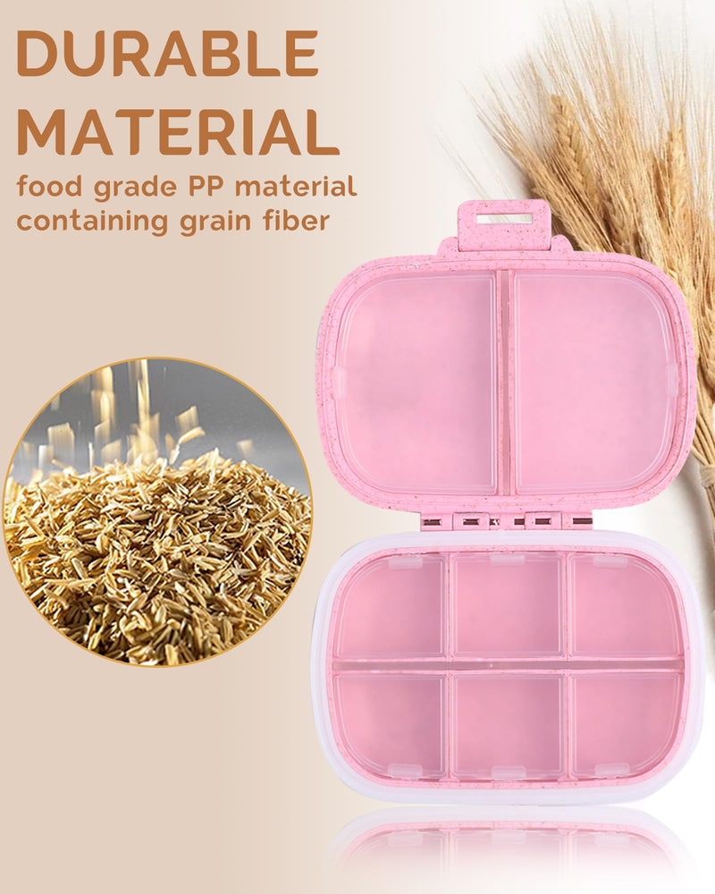 8 Compartments Travel Pill Organizer, Daily Pill Case Small Pill Box for Pocket Purse, Portable Pill Container Medicine Vitamin Organizer (Pink) Pink