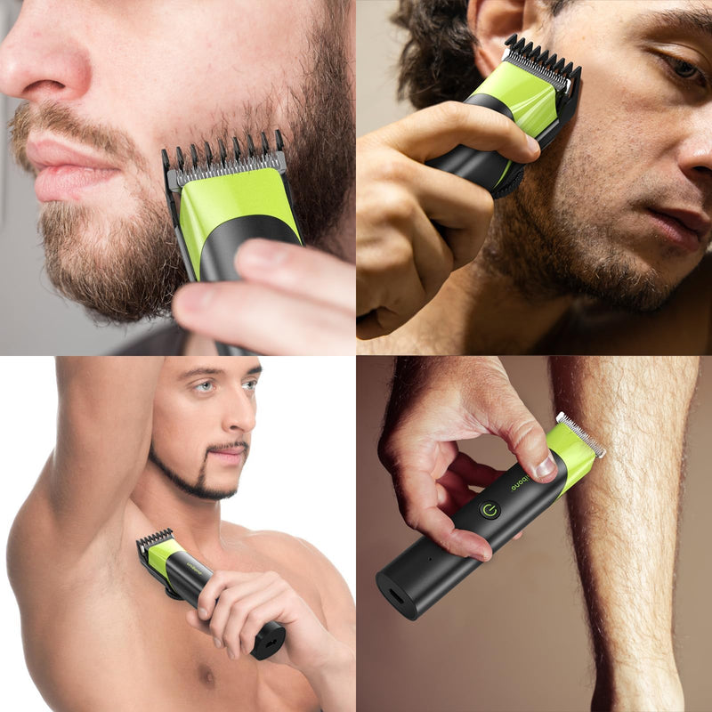 [Australia] - Unibono Electric Body Groomer Men's Set, Intimate Razor Man with Adjustable Guide Comb & Vertical Cutting Head, Body Razor Waterproof Wet-Dry for Head and Body Hair Green 