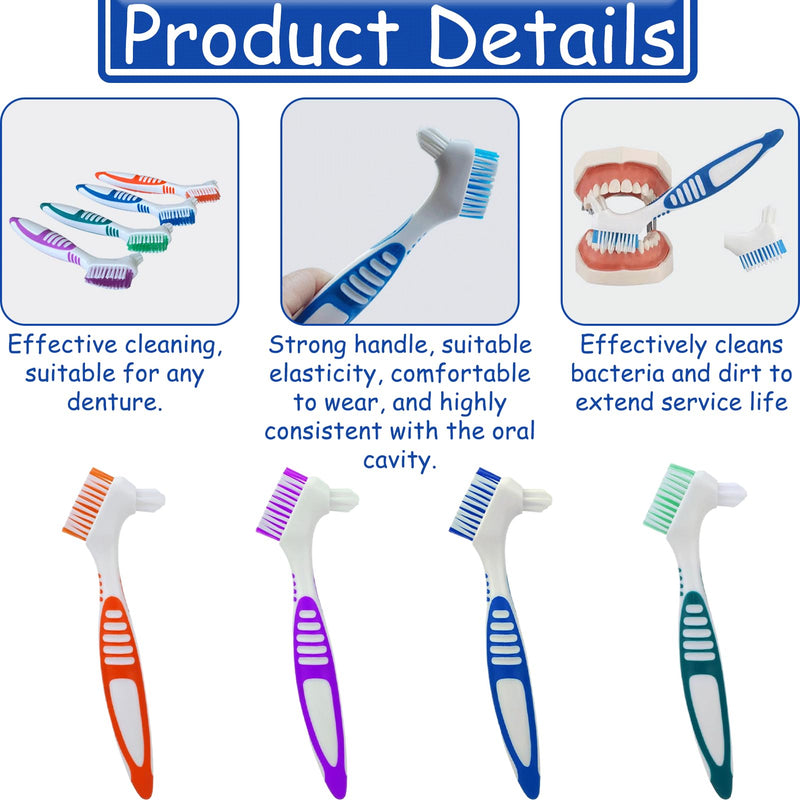 [Australia] - Pack of 4 denture toothbrushes, portable denture cleaning brushes, double-sided denture cleaning brushes, toothbrush for braces, toothbrush with multi-layers for denture care (4 colors) 
