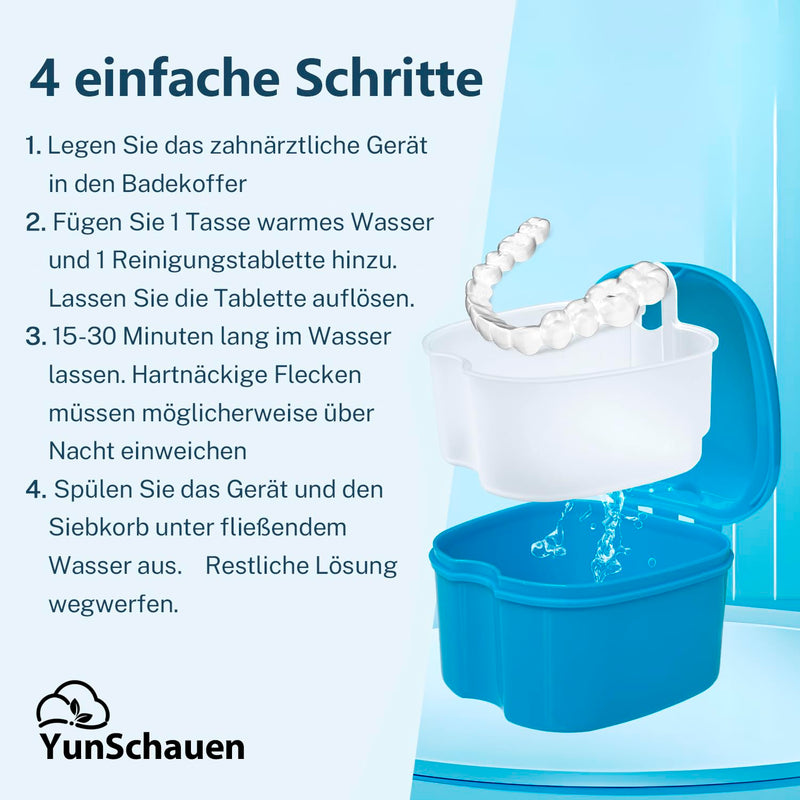 [Australia] - YunSchauen Denture Box Denture Box Retainer Container Storage Box with Hanging Strainer for False Teeth Storage Cleaning Dark Blue Blue 