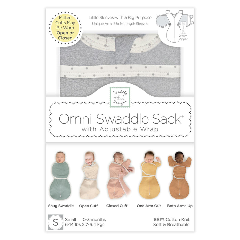 SwaddleDesigns Omni Swaddle Sack for Newborn, Transitional Swaddle Sack with Wrap & Arms Up Sleeves & Mitten Cuffs, Easy Transition Swaddle Sleep Sack, Heathered Gray, Small, 0-3 Months