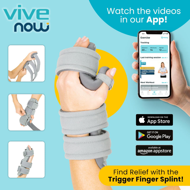 Vive Resting Hand Splint (Left) (w/ Rehab Video App) - Night Immobilizer Wrist Finger Brace - Thumb Stabilizer Wrap - for Arthritis, Tendonitis, Carpal Tunnel Pain - Functional Support for Sprains Fractures (Medium) Medium Left Hand